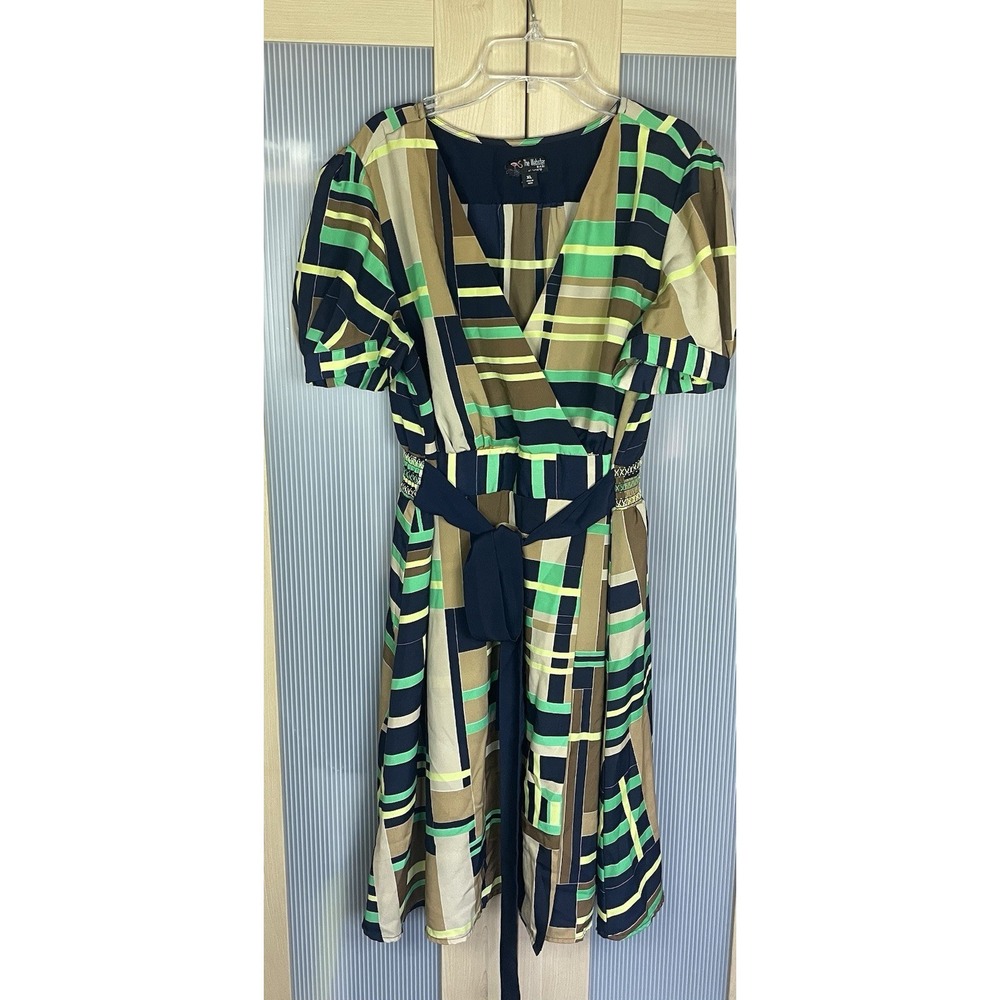 Webster Miami Dress M Target geometric faux wrap Blue teacher Career Party Midi